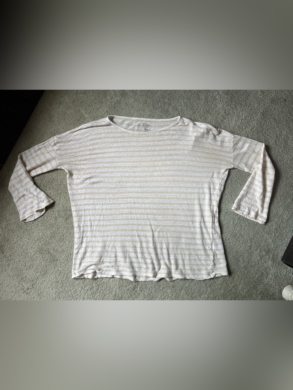 J. Crew Women’s Cream & White Striped Long-Sleeve Linen T Size S fits like XS